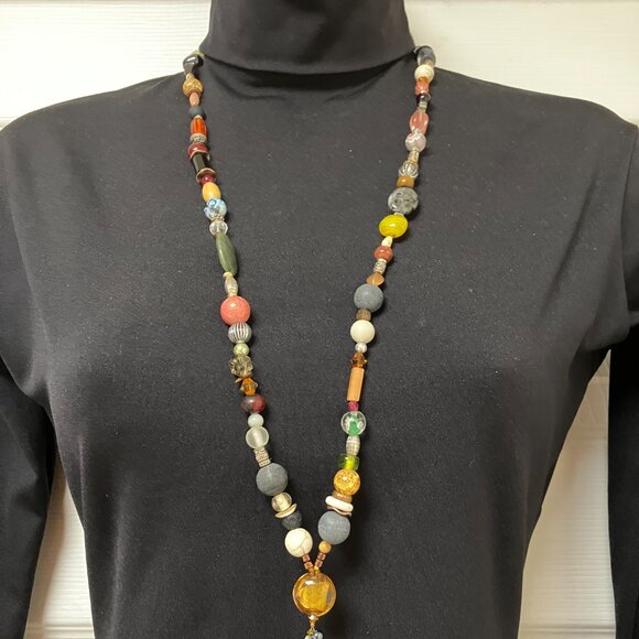 Gemstone Beaded Necklace Colorful Gemstone Handmade 39 inch Necklace - Picture 4 of 12